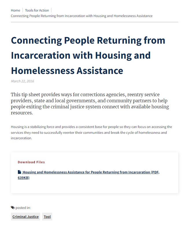 Connecting People Returning from Incarceration with Housing and Homelessness Assistance
