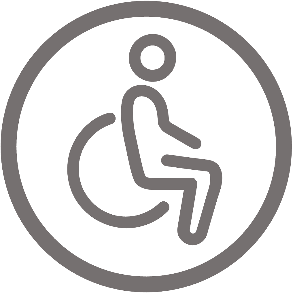 Circular icon of a person in a wheelchair
