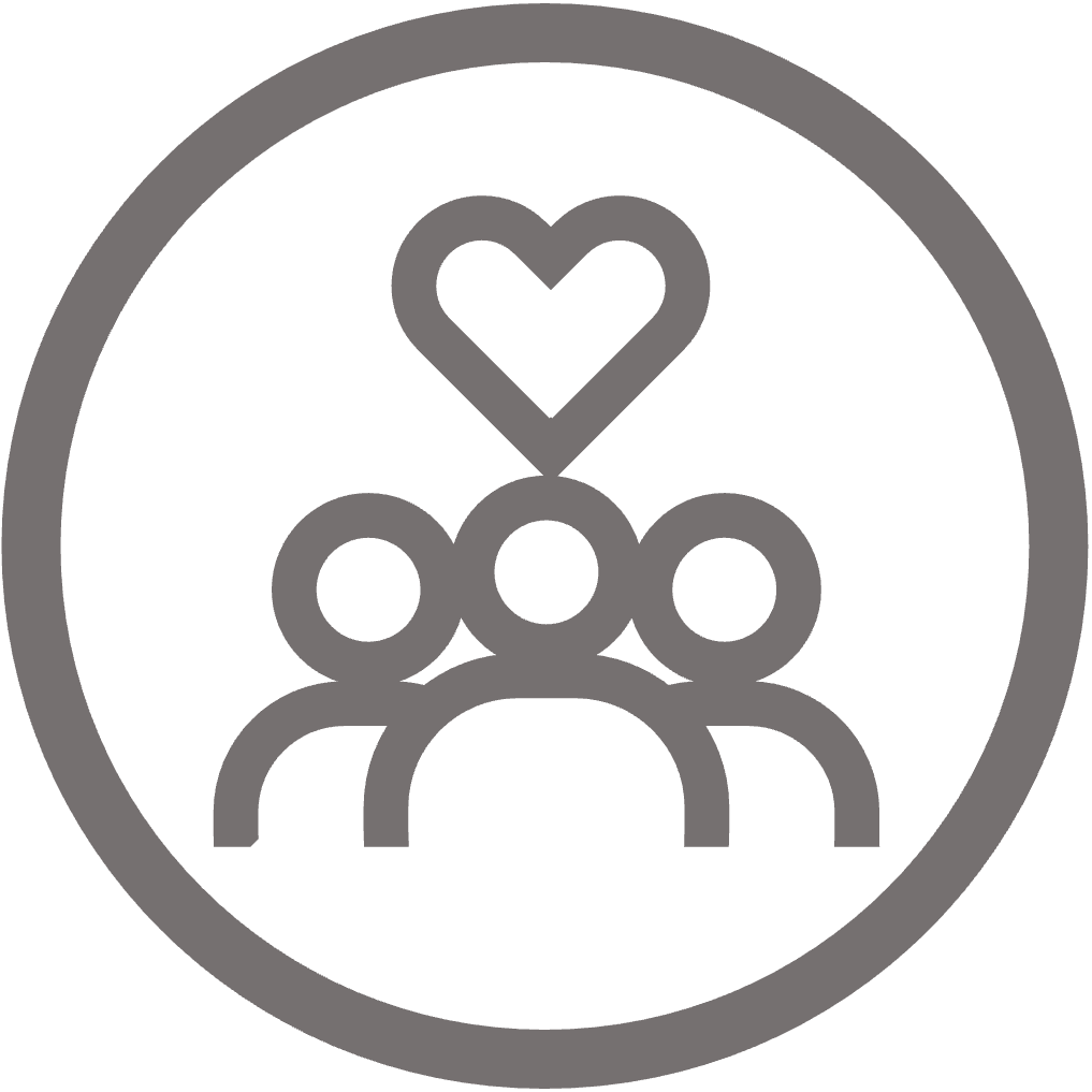 Circular icon of three people with heart above