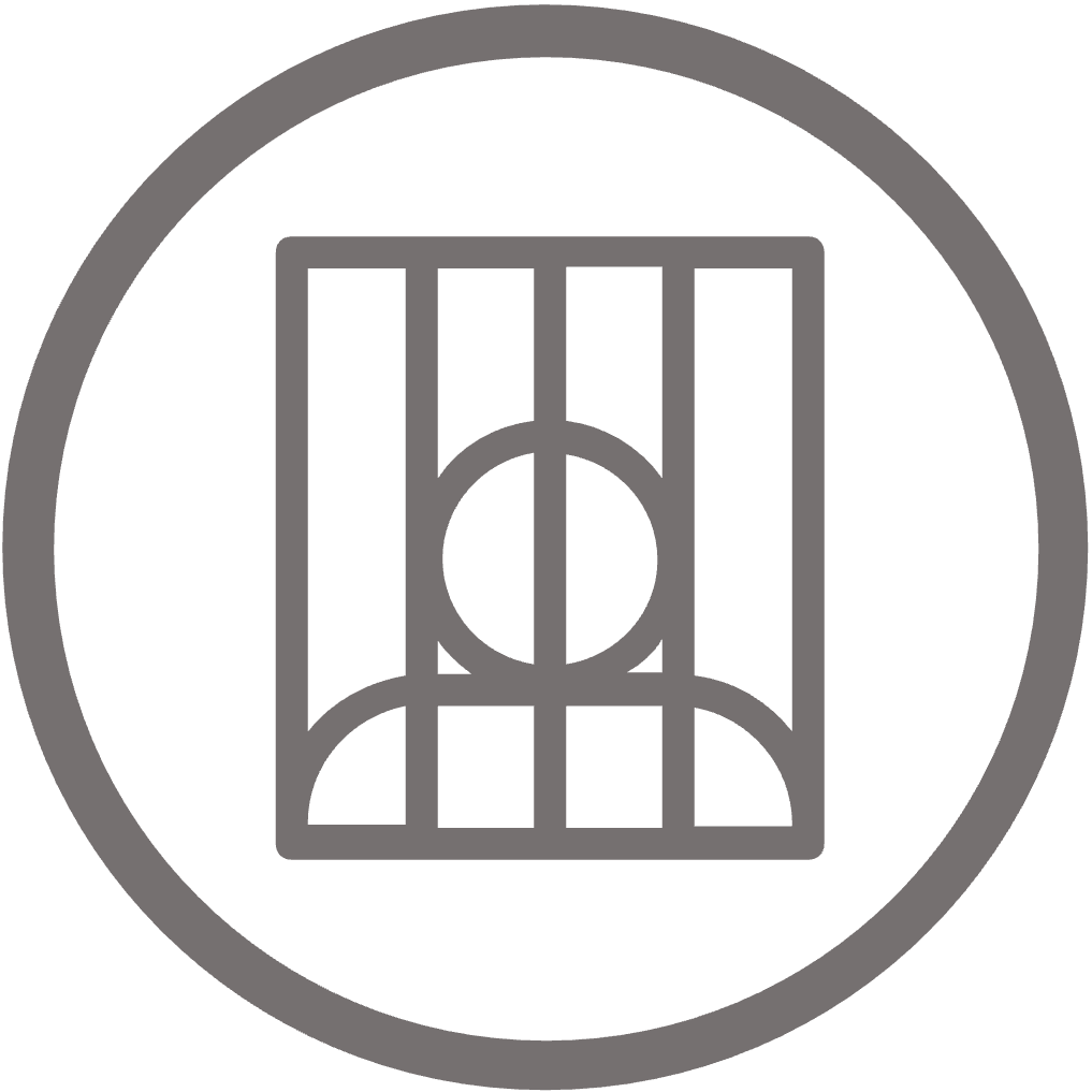 Circular icon of person behind bars