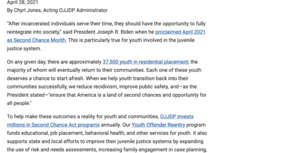 OJJDP supports youth blog post screenshot