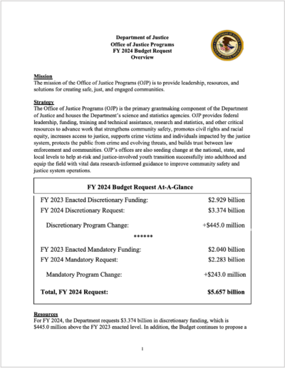 OJP FY 2024 Budget Request Overview cover